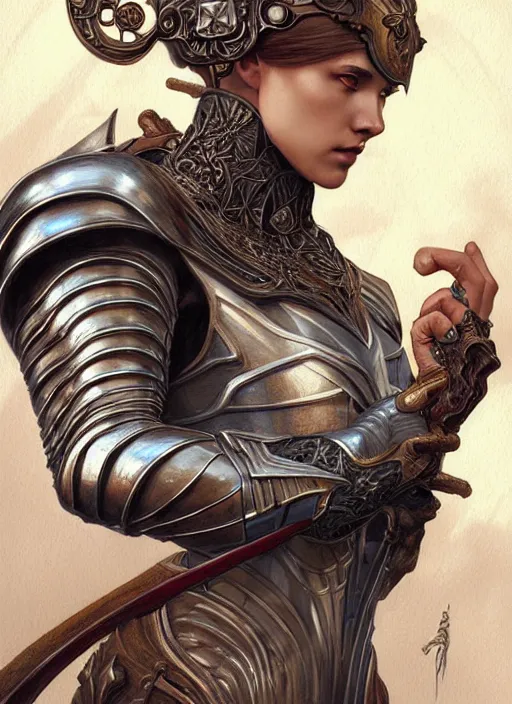 Image similar to Muscular and powerful medieval knight portrait, art nouveau, fantasy, intricate flower designs, elegant, highly detailed, sharp focus, art by Artgerm and Greg Rutkowski