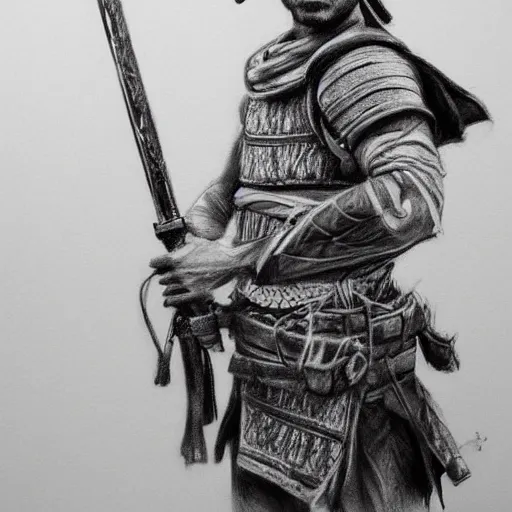 Image similar to Kurdish samurai, detailed charcoal sketch, realistic, incredibly detailed, award winning art, cinematic, extremely high detail, concept art, 4k fantasy art, trending on artstation