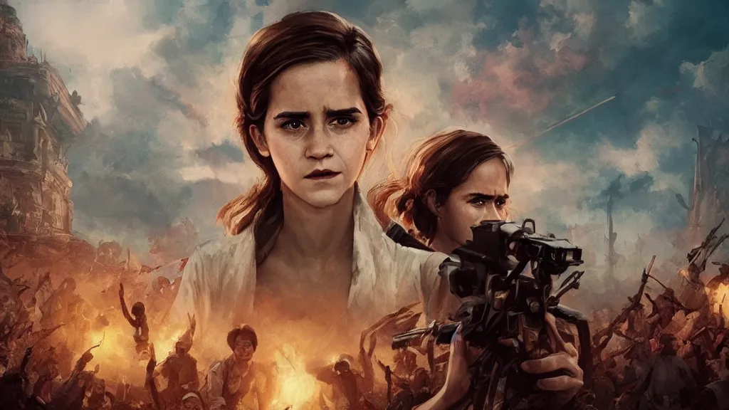 Image similar to A shot from a Films about the Indonesian National Revolution starring emma watson by nuri iyem, james gurney, james jean, greg rutkowski, anato finnstark