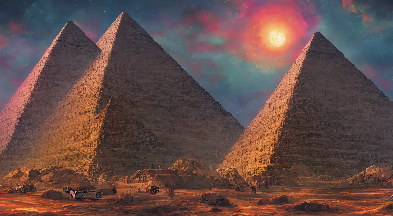 Prompt: Stunning painting of A Great Pyramid of the Future by concept art,Retro colour,hyper detailed,4K Resolution