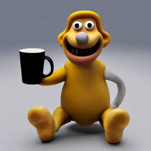 Prompt: Wallace from Wallace and Gromit drinking a mug made out of cheese, Realistic, HD Quality, 8k Resolution, Digital Art, Trending on Artstation