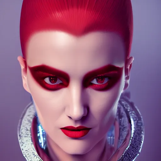 Image similar to evil modern minimalist queen inspired avant-garde art, deco fashion, highly detailed, photorealistic portrait, bright studio setting, studio lighting, crisp quality and light reflections, unreal engine 5 quality render