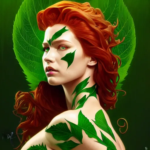 Image similar to symmetry!! wow fanart of poison ivy, intricate, elegant, highly detailed, my rendition, digital painting, artstation, concept art, smooth, sharp focus, illustration, art by artgerm and greg rutkowski and alphonse mucha