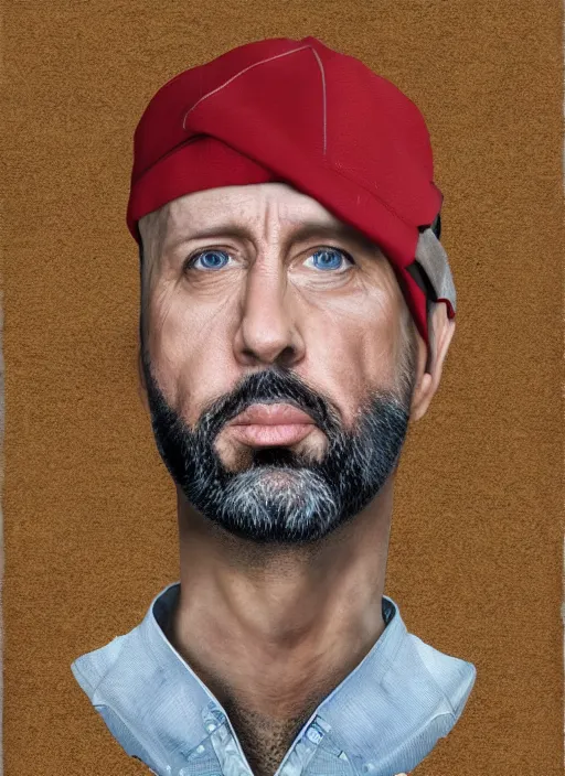 Image similar to rugged man portrait, wrapped in dna molecule