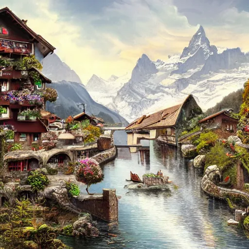 Prompt: Switzerland, high resolution fantasy concept art, realistic, intricate details