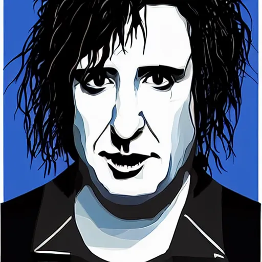 Image similar to trent reznor as robert smith as neil gaiman, vector art, art deco