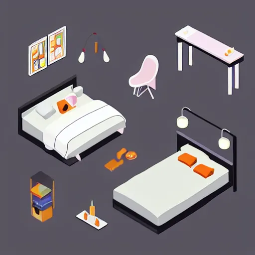 Image similar to cute isometric bedroom