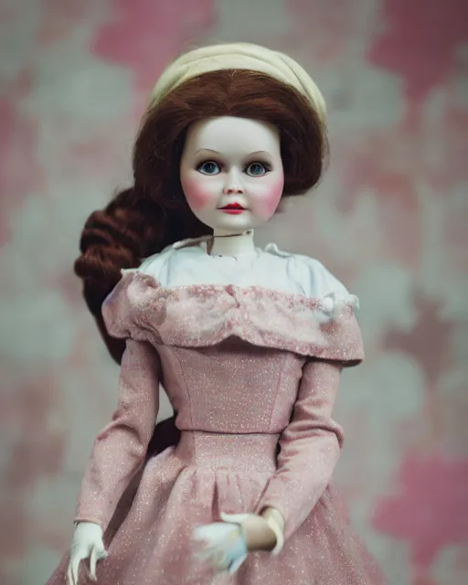 Prompt: high quality presentation photo of a cute Liza Simpsons porcelain doll in the style of mark ryden photography 4k, f1.8 anamorphic, bokeh, 4k, Canon, Nikon