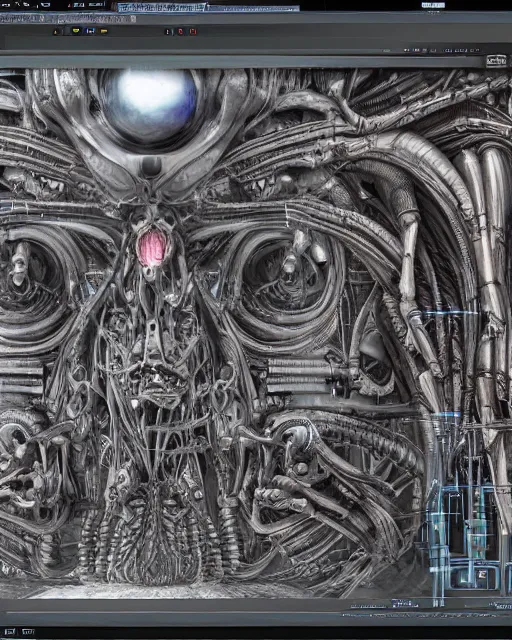 Image similar to video game frame interface by hr giger, biomechanical, 4 k, hyper detailed