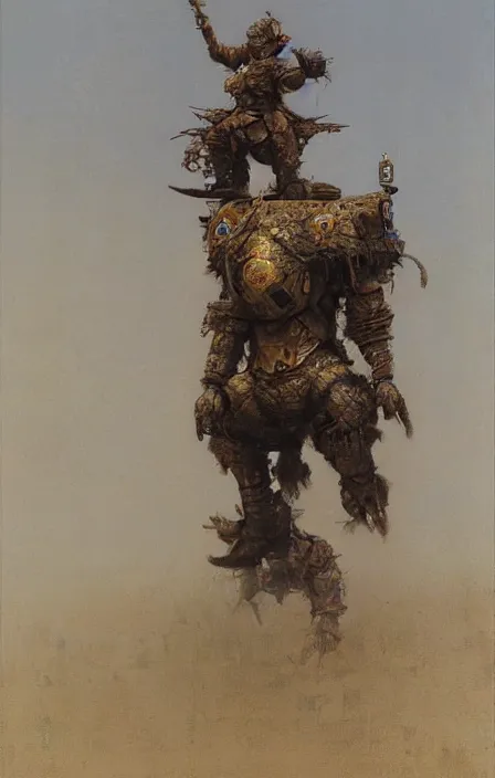 Prompt: armored monkey warrior, beksinski, ruan jia,