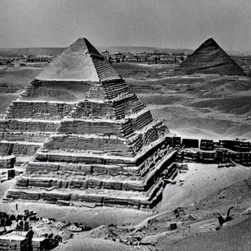 Image similar to egyptian pyramids under construction by an ancient racist alien