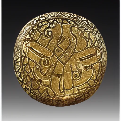 Image similar to anglo - saxon treasure, golden duck, inlaid silver, torchlight