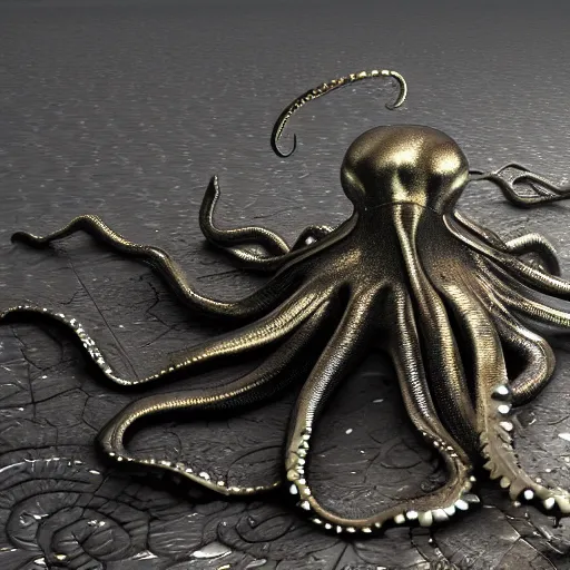 Image similar to metallic octopus, vray