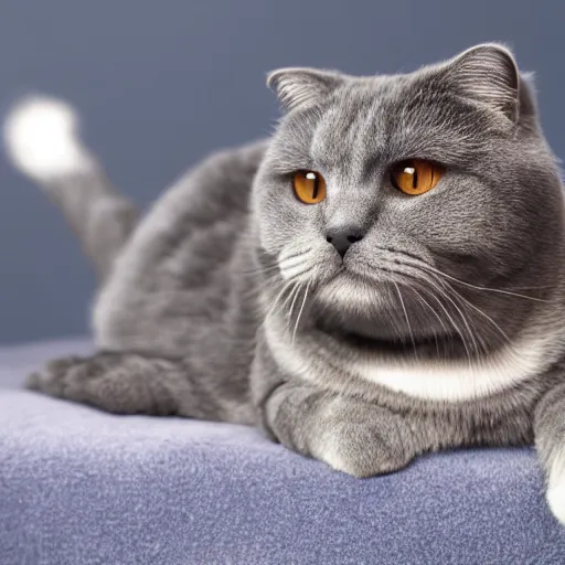 Prompt: a scottish fold cat laying back relaxing, dreaming of infinity, elegant color palette