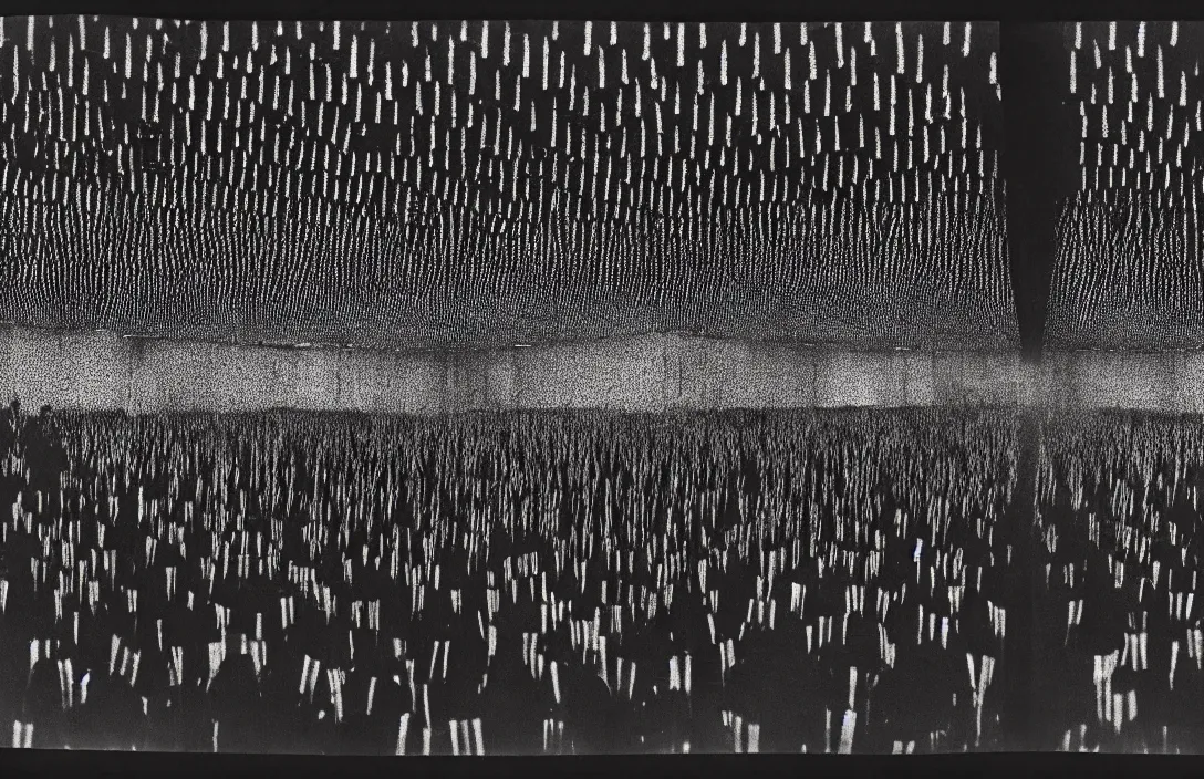 Image similar to concentration camps intact flawless ambrotype from 4 k criterion collection remastered cinematography gory horror film, ominous lighting, evil theme wow photo realistic postprocessing value contrast is used to focus our attention on the subject tragedy yayoi kusama installation