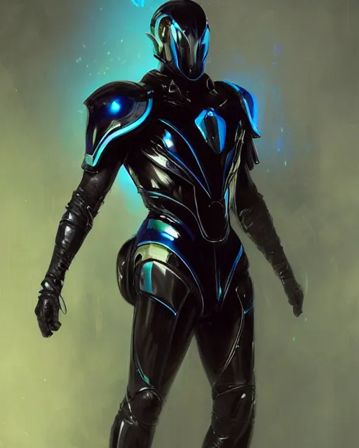 Image similar to character concept of iridescent sinewy smooth muscular male sleek glossy bluish black pearlescent scifi armor with smooth black featureless helmet, by greg rutkowski, mark brookes, jim burns, tom bagshaw, magali villeneuve, eve ventrue, trending on artstation