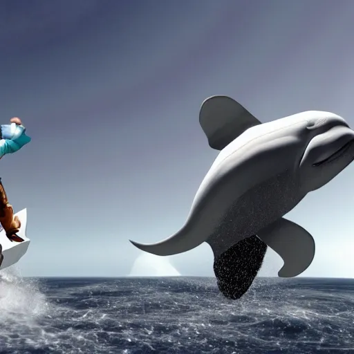 Prompt: Conquistador on Saturn riding a beluga whale, hyper-realistic, cinematic, 4k, render