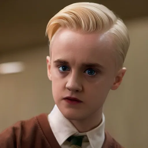 Image similar to Draco Malfoy as 001 from Stranger Things, high resolution photo