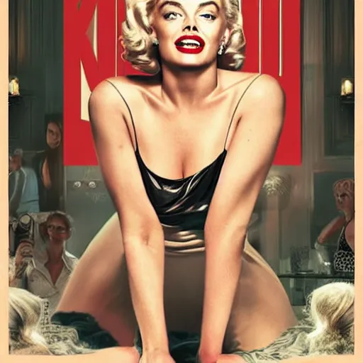 Image similar to Margot Robbie starring as Marilyn Monroe, movie poster, pinup girl