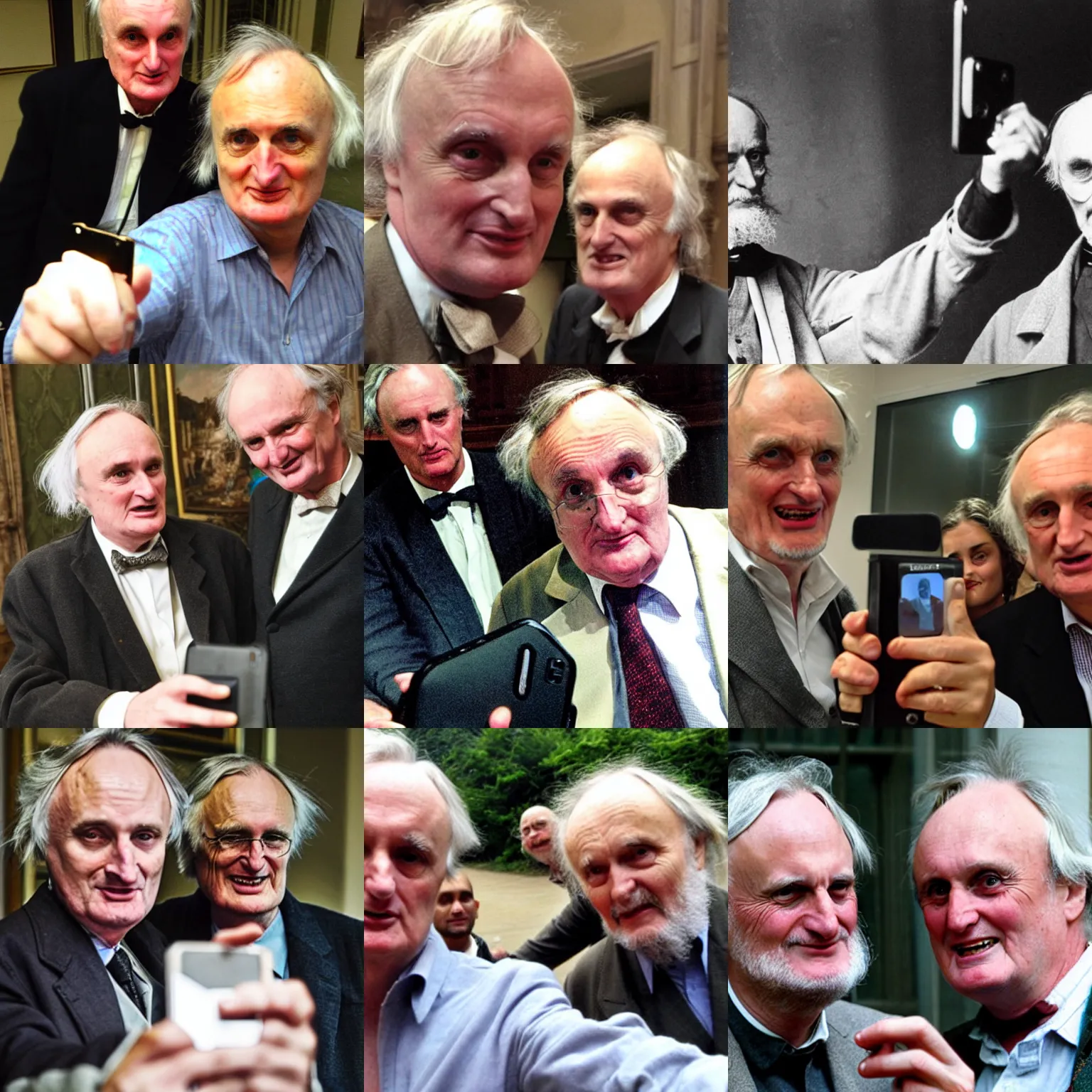 Prompt: richard dawkins taking a selfie with charles darwin.