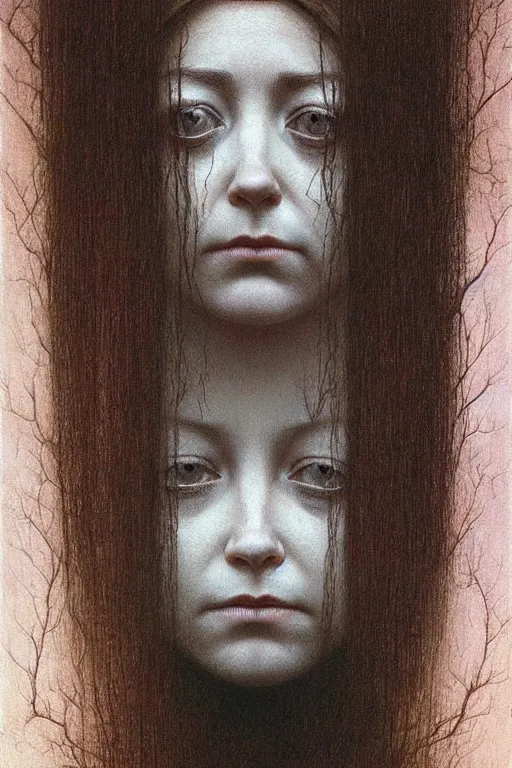 Image similar to female who looks like alyson hannigan by beksinski