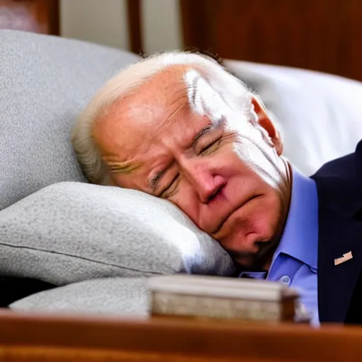 Image similar to Joe Biden sleeping on a bed in a court room