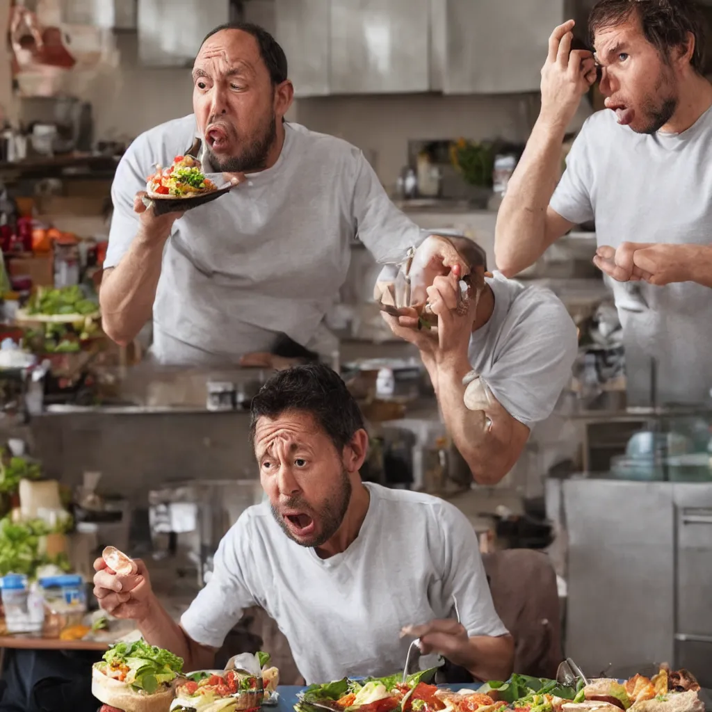 Image similar to A man looking in disgust at his lunch