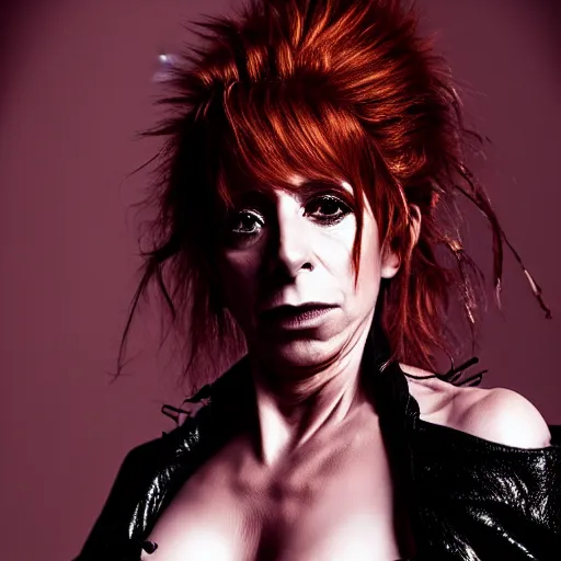 Image similar to mylene farmer by nick knight, dark themed, red weapon 8 k s 3 5, cooke anamorphic / i lenses, highly detailed, cinematic lighting