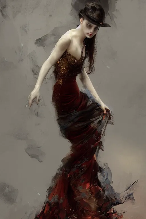 Prompt: an intricate artistic pose painting of a beautiful young victorian lady with an artistic pose wearing a beautiful velvet dress, hyper detailed, octane render, vivid colors, artstation, by jeremy mann, by boris vallejo