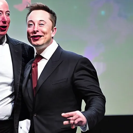 Image similar to elon musk fighting jeff bezos in an oily rustling match