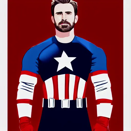 Prompt: portrait of chris evans from movie captain america, highly detailed, centered, solid color background, digital painting