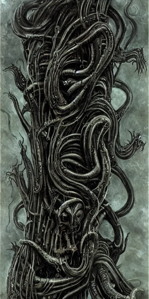 Image similar to eldritch tentacle vampire monster, painted by h.R giger