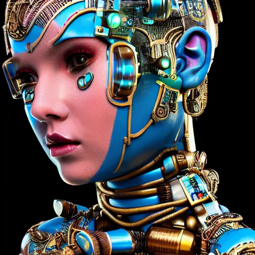 Prompt: beautiful Fine art photo of a young enraptured Morgan Lee as a cyberpunk mayan robotic godess, photorealistic, centered, highly detailed and intricate, sun lighting, 8k