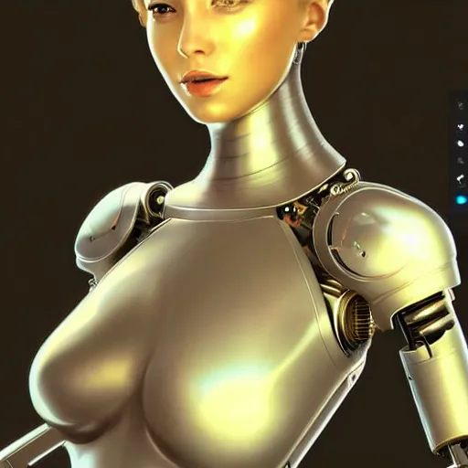 Prompt: Beuatiful Happy Mechanical Female Android, Full-Body, intricate, elegant, super highly detailed, professional digital painting, artstation, concept art, smooth, sharp focus, no blur, no dof, extreme illustration, Unreal Engine 5, Photorealism, HD quality, 8k resolution, cinema 4d, 3D, beautiful, cinematic, art by artgerm and greg rutkowski and alphonse mucha and loish and WLOP