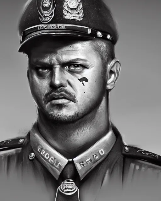 Prompt: hyper realistic painting of mark brandon read chopper as an australian federal police officer in uniform, hyper detailed, anime, by greg rutkowski, trending on artstation