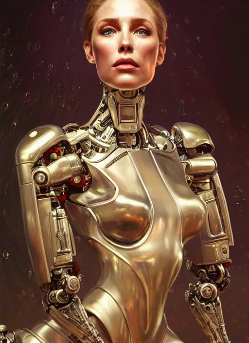 Image similar to robotic putin destroy his opps, d & d, wet, shiny, fantasy, intricate, elegant, extremely higly detailed, ultra definition, digital painting, artstation, anatomical perfection, baroque, portrait, unreal engine 5, concept art, smooth, sharp focus, illustration, art by artgerm and greg rutkowski and alphonse mucha