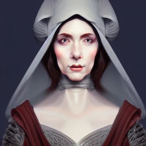 Image similar to character concept portrait of a medieval woman with pale face, intricate, elegant, digital painting, concept art, smooth, sharp focus, illustration, realistic