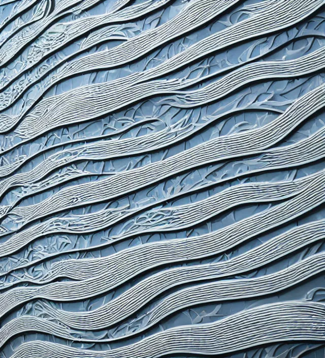 Prompt: ealistic, facade of a building, great wave, studio shot, intricate detail