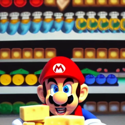 Prompt: Super Mario eating cheees