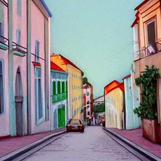 Image similar to city of lisbon, pastel soft colors, in the style of danny mcbride, knyazev konstantin