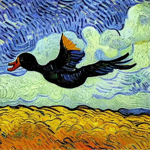 Prompt: flying duck, by van gogh