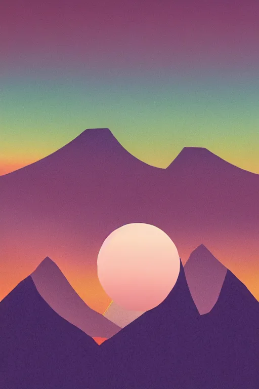 Image similar to geometric 3 d render soft bright pastel mountains with a crescent moon