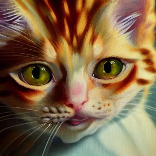 Prompt: baroque painting of ginger kitten by Van Gogh, portrait, close up, hyper detailed, artstation, high definition cgsociety, render, cinematic, symmetry, oil painting, canvas!