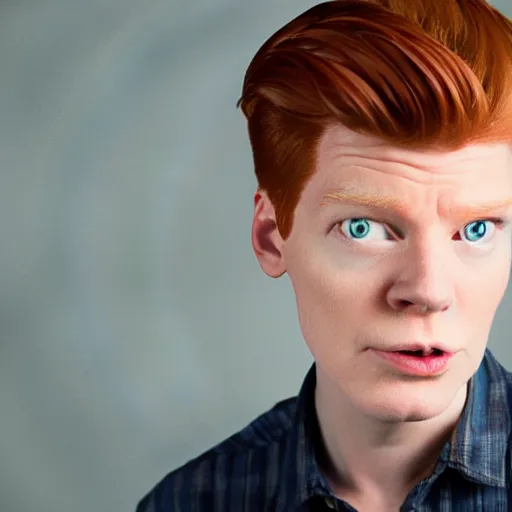 Image similar to uhd candid photo of philip j. fry, with accurate face, uhd, studio lighting, correct face, photo by annie leibovitz