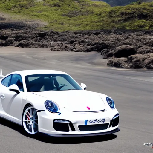 Image similar to porsche gt 3 in hawaii city, cinematic, 4 k, high quality