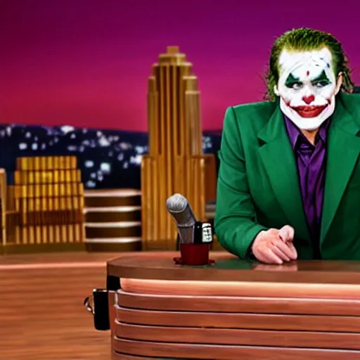 Image similar to the joker on the tonight show