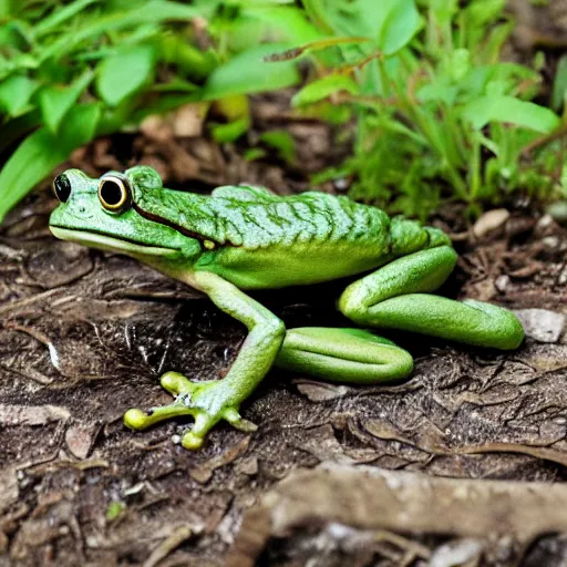 Image similar to human! frog werecreature, photograph captured at woodland creek