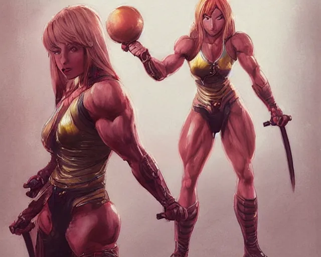 Image similar to portrait of samus aran as a very attractive female bodybuilder samurai queen, elegant, fantasy, hd shot, digital portrait, beautiful, artstation, comic style, by artgerm, guy denning, jakub rozalski, magali villeneuve and charlie bowater