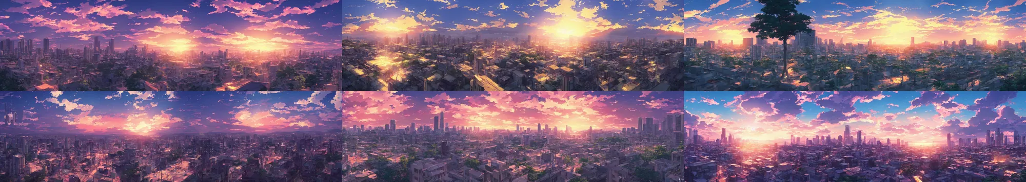 Prompt: beautiful anime sunset cityscape makoto shinkai - H 1080