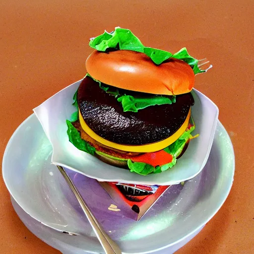 Prompt: a hamburger in the galaxy with solar system sauce